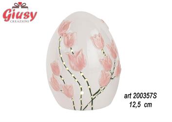Uovo Con Tulipani Rosa Con Led 12,5 Cm   6*36