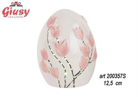 Uovo Con Tulipani Rosa Con Led 12,5 Cm   6*36