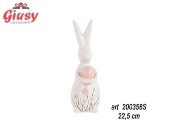 Coniglio Con Uovo E Tulipani Con Rosa H 22,5 Cm 4*24