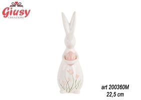Coniglio Con Uovo E Tulipani Con Rosa H 22,5 Cm 4*24