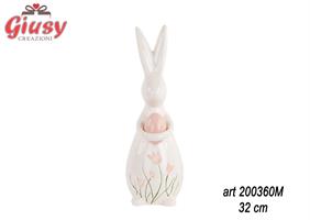 Coniglio Con Uovo Rosa Con Tulipani h 32 cm 3*12