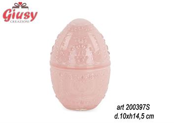 Uovo Contenitore Rosa In Vetro D.10XH14,5 Cm   6*24