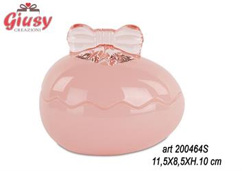 Contenitore Uovo In Vetro Rosa Con Fiocco 11,5X8,5XH10 Cm   4*24
