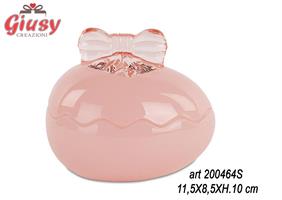 Contenitore Uovo In Vetro Rosa Con Fiocco 11,5X8,5XH10 Cm   4*24