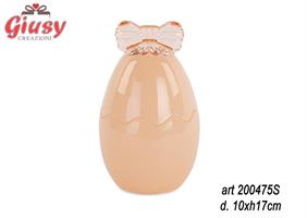 Contenitore Uovo In Vetro Colore Pesca Con Fiocco D.10X H 17 Cm