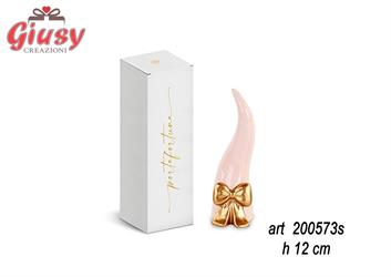 Cornetto In Resina Di Colore Rosa Con Fiocco Oro H.12 Cm Completo Di Scatola  1*72