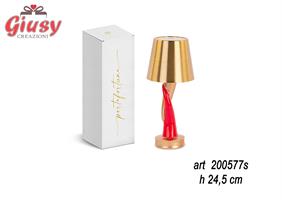 Lampada Cornetto In Resina Rosso e Oro Ricaricabile H.24,5 Cm Completa Di Scatola 1*16