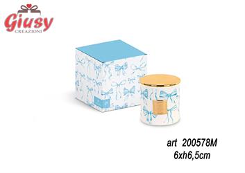 Candela 80 Grammi In Barattolo Vetro Con Fiocchi Azzurri 6x6,5CmCompleto Di Scatola 1*48