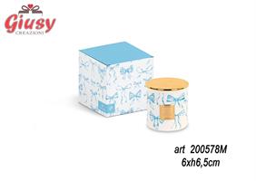 Candela 80 Grammi In Barattolo Vetro Con Fiocchi Azzurri 6x6,5CmCompleto Di Scatola 1*48