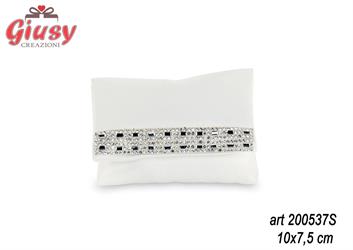 Busta In Raso Bianco Con Applicazione Strass 10x7,5 Cm 12*288
