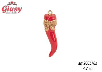 Cornetto Da Appendere In Resina Colore Bianco Con Fiocco In Oro H.4,7 Cm 6*192