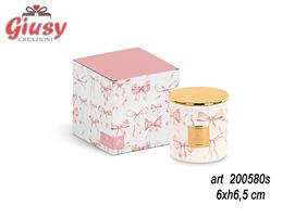 Candela 80 Grammi In Barattolo Vetro Con Fiocchi Rosa 6x6,5CmCompleto Di Scatola 1*48