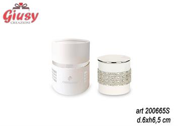 Candela 65 Grammi in Barattolo Vetro Bianco Con Strass 6x6,5 Cm Completa Di Scatola 6*48