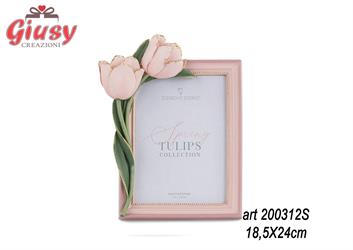 Portafoto In Poliresina Con Tulipani Colore Rosa  18,5X24 Cm 4*24
