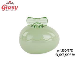 Contenitore Per Uovo In Vetro Verde Con Fiocco 11,5x8,5x10 Cm