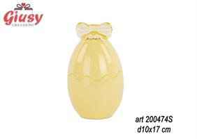 Contenitore Per Uovo In Vetro Giallo Con Fiocco D.10X17 Cm  4*16