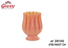 Vaso Tulipano In Vetro Color Pesca Paglierino D.16x14XH.21 Cm 2*6
