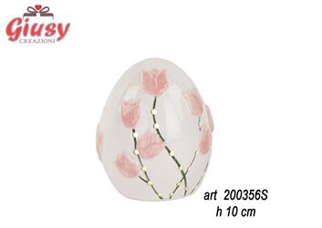 Uovo Tulipani Colore Rosa Con Led H 10 Cm
