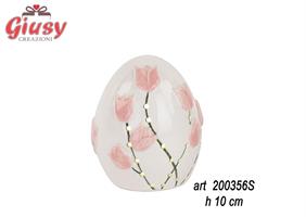 Uovo Tulipani Colore Rosa Con Led H 10 Cm