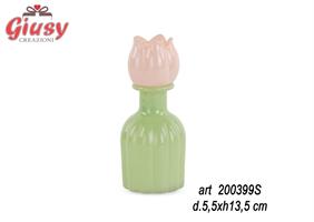 Vasetto Tulipano In Vetro Colore Rosa E Verde D.5,5XH13,5 Cm 12*48