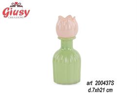 Vasetto Tulipano Colore Rosa E Verde D.7XH21 Cm   12*24