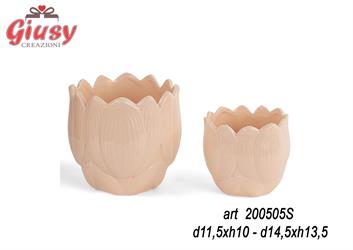 Set 2 Oggetti Portapianta Colore Pesca  D.11,5XH10 - D14,5XH13,5 CM
