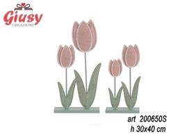Set Due Coppie Di Tulipano Rosa H30 E 40 Cm 6*24