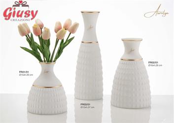 Vaso Dea In Vetro Satinato Colore Crema Con Fiore D.16XH26 Cm Con Scatola Cilindrica