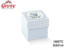 Scatola Fondo E Coperchio 5x5x5 Cm Decoro Elefantino Azzurro 10*200