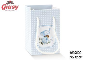 Shopper Box Con Cordini 7x7x12 Cm Decoro Elefantino Azzurro 10*200
