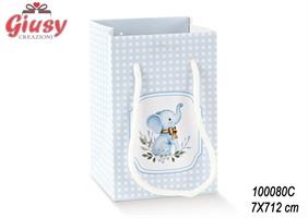 Shopper Box Con Cordini 7x7x12 Cm Decoro Elefantino Azzurro 10*200