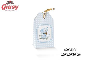 Scatola Tag 5,5x3,5x10 Cm Decoro Elefantino Azzurro 10*200