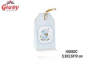 Scatola Tag 5,5x3,5x10 Cm Decoro Elefantino Azzurro 10*200