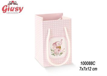 Shopper Box Con Cordini 7x7x12 Cm Decoro Elefantino Rosa 10*200