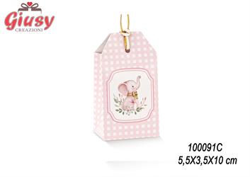 Scatola Tag 5,5x3,5x10 Cm Decoro Elefantino Rosa 10*200