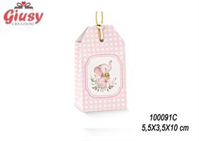 Scatola Tag 5,5x3,5x10 Cm Decoro Elefantino Rosa 10*200