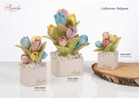 Piantina In Ceramica Di Capodimonti Con Tulipani 5,5X12 Cm Collezione Tulipani, Completa Di Scatola