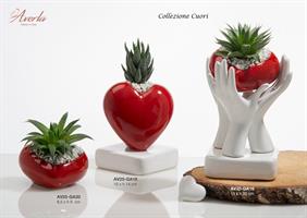 Cuore Rosso In Ceramica In Capodimonte Su Base Con Piantina 10XH14 Cm, Completa Di Scatola