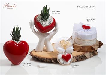 Cuore Rosso In Ceramica Di Capodimoente Con Piantina 10X11 Cm, Completo Di Scatola