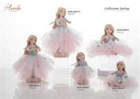 Dama In Piedi Piccola Porcellana Di Capodimonte Colore Celeste Polvere Con Tulle Rosa H 18,5 Cm, Completa Di Scatola