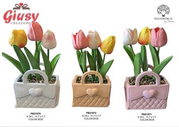 Vaso Tulipani Borsetta Bianca In Ceramica 24 Cm, Completo Di Scatola 2*16