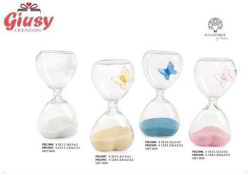 Clessidra A Cuore In Vetro Con Farfalla Azzurra 12,8 cm Con Scatola