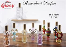 Kit Profumi 10 Pezzi Assortiti In Vetro E Porcellana Di Capodimonte, Con Scatola H 12 Cm.