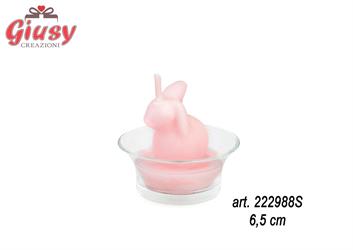 Candela Coniglio Rosa Con Vetro H 6,5 Cm