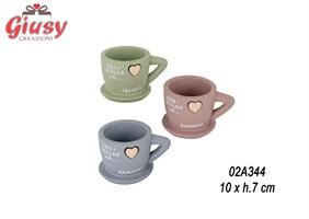 Porta Piantina A Forma Di Tazzina, 3 Colori Assortiti, In Terracotta 10XH7 Cm 3*36