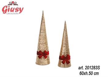 Set Due Coni Oro Con Fiocco Rosso A Led, 60XH.50 Cm 2*12