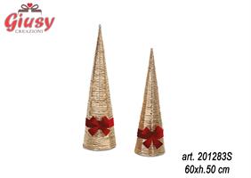 Set Due Coni Oro Con Fiocco Rosso A Led, 60XH.50 Cm 2*12