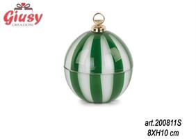 Sfera Contenitore Con Righe Verdi-Bianche d8xh10 Cm 6*48