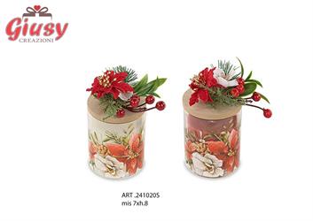 Barattolino Con Candela Rosa E Bianca Stella Di Natale 2 Assortiti 7XH.8 Cm 6*12