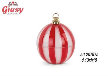 Sfera Contenitore In Porcellana Con Righe Rosse E Bianche D.13XH.15 Cm  6*24